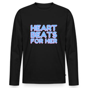 Heart Beats For Her Gift Girlfriend - Men's Premium Organic Long Sleeve Shirt - black - Front - Nico (187cm)