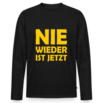 Nie wieder ist jetzt - Männer Premium Bio Langarmshirt - Schwarz - Vorne - Nico (187cm)