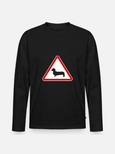 Traffic sign caution dachshund sign dog - Men's Premium Organic Long Sleeve Shirt - black