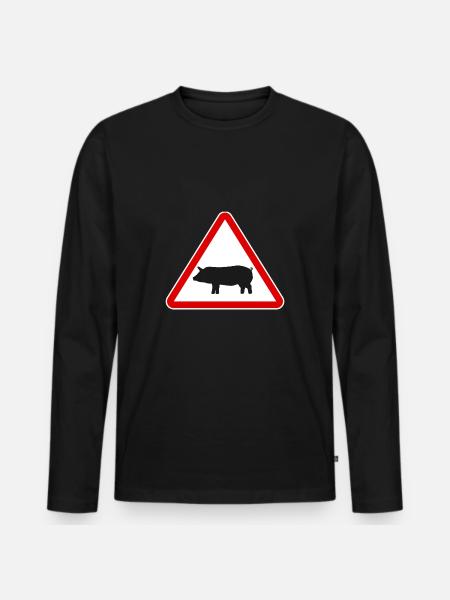 Segnali stradali attenzione maiale scrofa segno divertente - Maglia a manica lunga ecologica premium da uomo - nero