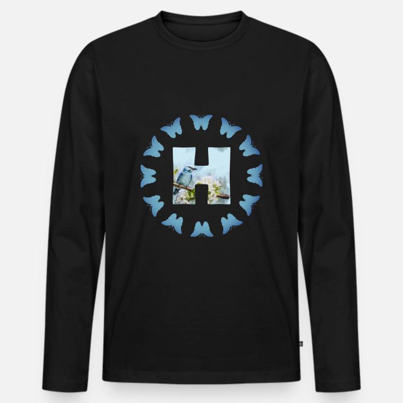blüten blauer vogel h - Männer Premium Bio Langarmshirt - Schwarz