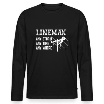 Drôle d’électricien haute tension disant électricité - T-shirt manches longues Premium bio Homme - noir - Devant - Nico (187cm)