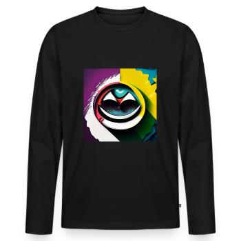 Abstrait, sourire heureux sur fonds de peinture - T-shirt manches longues Premium bio Homme - noir - Devant - Nico (187cm)