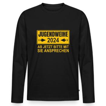 Jugendweihe 2024 Ab Jetzt Bitte Mit Sie Ansprechen - Männer Premium Bio Langarmshirt - Schwarz - Vorne - Nico (187cm)