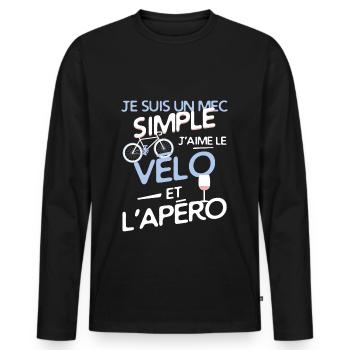 Vélo / Cyclisme - un mec simple - T-shirt manches longues Premium bio Homme - noir - Devant - Nico (187cm)