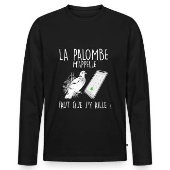 Chasse à la palombière humour chasseur - T-shirt manches longues Premium bio Homme - noir - Devant - Nico (187cm)