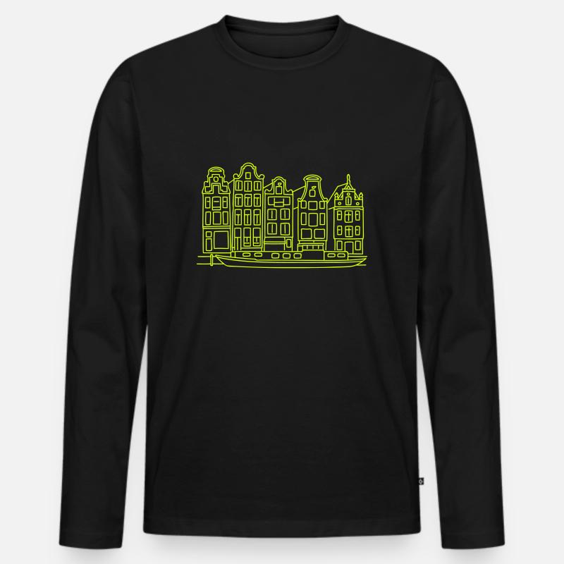 Amsterdam Grachtenhäuser - Männer Premium Bio Langarmshirt - Schwarz
