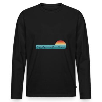 Retro Horizontal Vintage Fisch Sonnenuntergang Angeln - Männer Premium Bio Langarmshirt - Schwarz - Vorne - Nico (187cm)