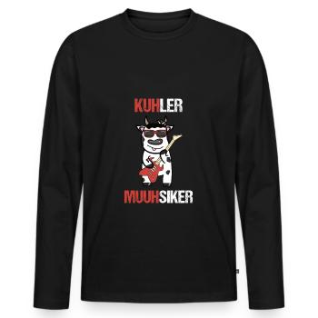 Gitarre und Kuh Musiker - Männer Premium Bio Langarmshirt - Schwarz - Vorne - Nico (187cm)