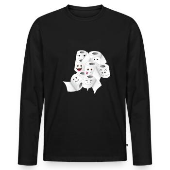 Papier toilette. Beaucoup. Virus. Gardez l'humour - T-shirt manches longues Premium bio Homme - noir - Devant - Nico (187cm)