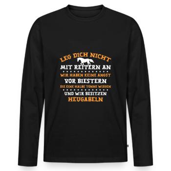 Leg dich nicht mit Reitern an - Männer Premium Bio Langarmshirt - Schwarz - Vorne - Nico (187cm)