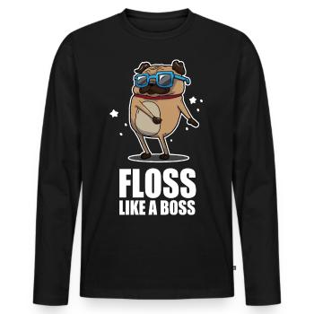 Floss Like A Boss Dance Pug Mops Design - Männer Premium Bio Langarmshirt - Schwarz - Vorne - Nico (187cm)