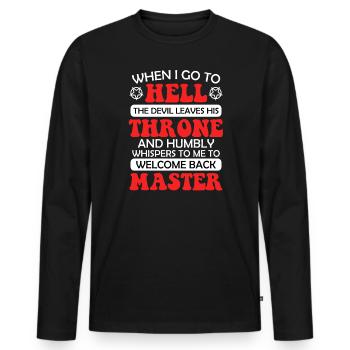Sarcasme Diable Blague Satan Antéchrist Mal Commun - T-shirt manches longues Premium bio Homme - noir - Devant - Nico (187cm)