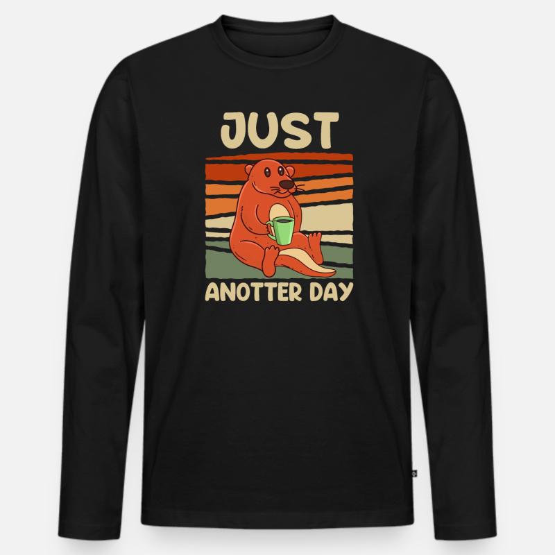 Just Anotter Day Otter Kaffe Kaffetrinker - Männer Premium Bio Langarmshirt - Schwarz