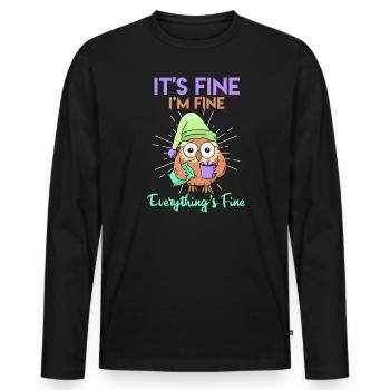 Coffee Owl It's Fine I'am Fine Everthing's Fine - Men's Premium Organic Long Sleeve Shirt - black - Front - Nico (187cm)
