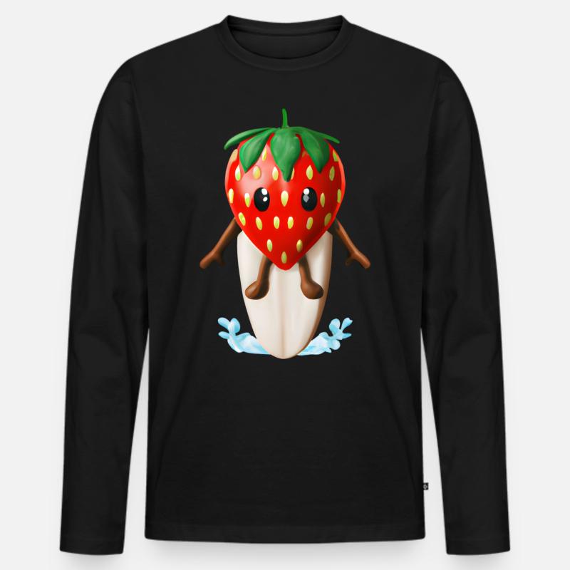 Erdbeere auf Surfboard - Männer Premium Bio Langarmshirt - Schwarz