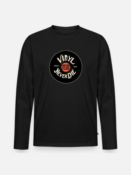 Vinyl Never Die - Männer Premium Bio Langarmshirt - Schwarz