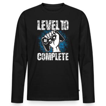 Level 10 Complete Birthday Gift 10 Years - Men's Premium Organic Long Sleeve Shirt - black - Front - Nico (187cm)