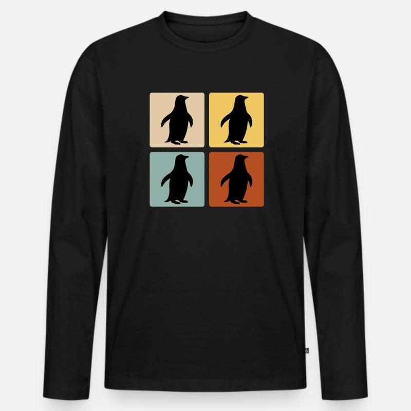 Retro Pinguine - Männer Premium Bio Langarmshirt - Schwarz