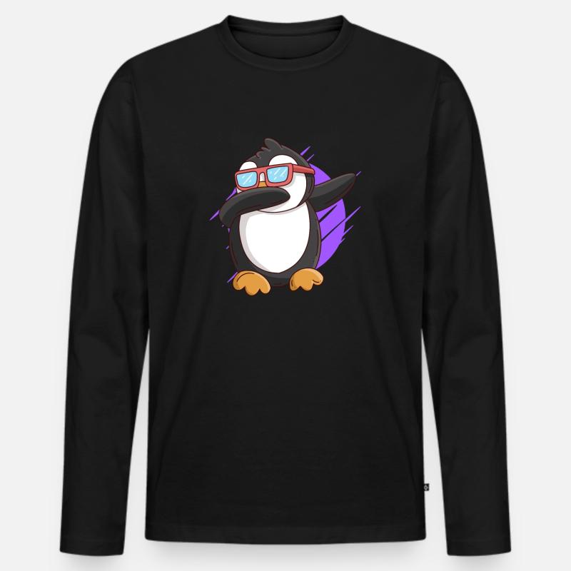 Dabbing Pinguin Kinder - Männer Premium Bio Langarmshirt - Schwarz