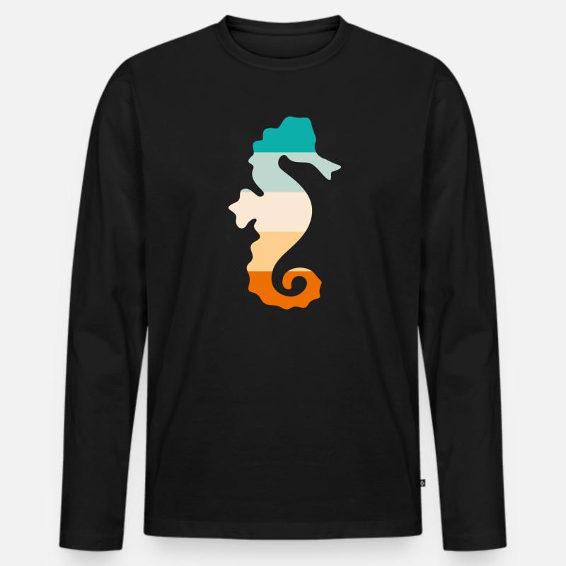 Seepferdchen Retro - Männer Premium Bio Langarmshirt - Schwarz