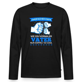 Zweifacher Vater doppelt so cooler Papa 2 Kinder - Männer Premium Bio Langarmshirt - Schwarz - Vorne - Nico (187cm)