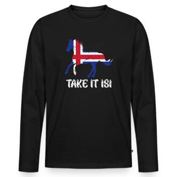 Prenez-le Isi Cheval islandais - T-shirt manches longues Premium bio Homme - noir - Devant - Nico (187cm)