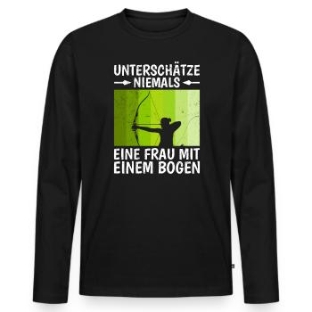 Unterschätze niemals eine Frau mit Bogen Damen - Männer Premium Bio Langarmshirt - Schwarz - Vorne - Nico (187cm)