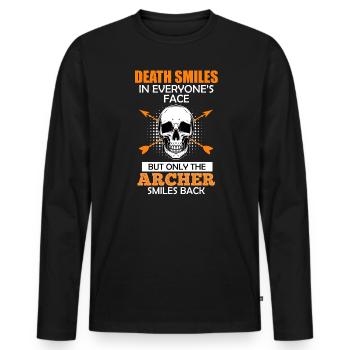 Archer smiles Archery saying - Men's Premium Organic Long Sleeve Shirt - black - Front - Nico (187cm)