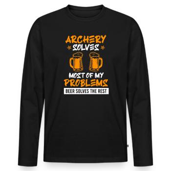 Archery solves my problems beer the rest - Men's Premium Organic Long Sleeve Shirt - black - Front - Nico (187cm)