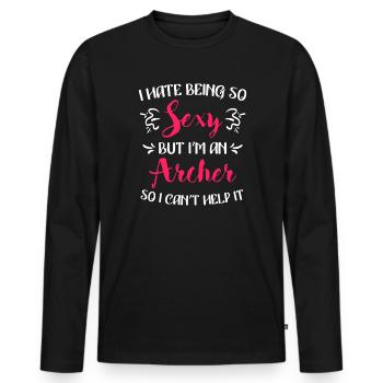 Damen Bogenschießen - Männer Premium Bio Langarmshirt - Schwarz - Vorne - Nico (187cm)