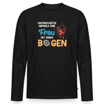 Unterschätze nie Frau mit Bogen Bogenschießen - Männer Premium Bio Langarmshirt - Schwarz - Vorne - Nico (187cm)