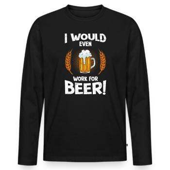Pour la bière, je travaillerais même brasseur - T-shirt manches longues Premium bio Homme - noir - Devant - Nico (187cm)