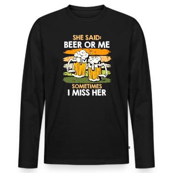Men Beer Saying Wife or Beer Beer Drinker - Men's Premium Organic Long Sleeve Shirt - black - Front - Nico (187cm)
