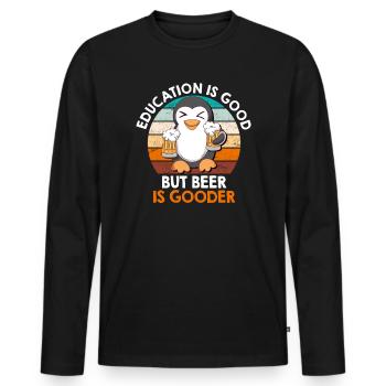 Education is good but beer is good beer drinker - Men's Premium Organic Long Sleeve Shirt - black - Front - Nico (187cm)