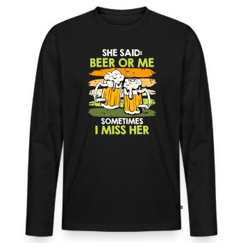 Men Beer Saying Wife or Beer Beer Drinker - Men's Premium Organic Long Sleeve Shirt - black - Front - Nico (187cm)