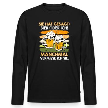 Men Beer Saying Wife or Beer Beer Drinker - Men's Premium Organic Long Sleeve Shirt - black - Front - Nico (187cm)