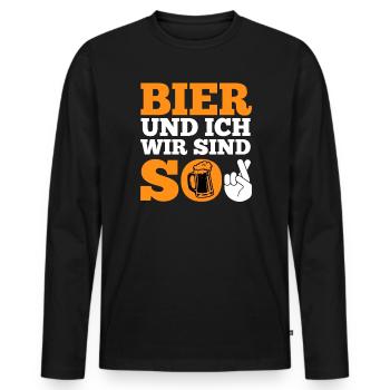 Bier und ich sind so Biertrinker Griller BBQ - Männer Premium Bio Langarmshirt - Schwarz - Vorne - Nico (187cm)