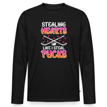 Stealing Hearts like i steal Pucks - Men's Premium Organic Long Sleeve Shirt - black - Front - Nico (187cm)