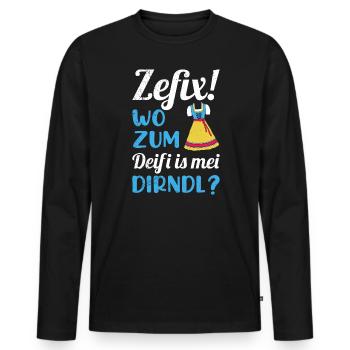 Zefix wo zum deifi is mein dirndl trachtenshirt - Männer Premium Bio Langarmshirt - Schwarz - Vorne - Nico (187cm)