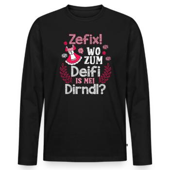 Zefix wo zum deifi is mein dirndl trachtenshirt - Männer Premium Bio Langarmshirt - Schwarz - Vorne - Nico (187cm)