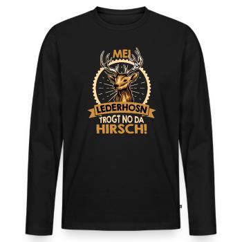 Mei Lederhosn trägt no da Hirsch Herren Bayern - Männer Premium Bio Langarmshirt - Schwarz - Vorne - Nico (187cm)