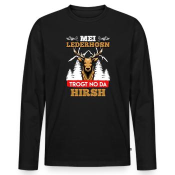 Mei Lederhosn trogt no da Hirsch Bayern - Männer Premium Bio Langarmshirt - Schwarz - Vorne - Nico (187cm)