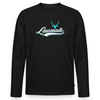 Lausmadl Lausmädchen Damen Trachten - Männer Premium Bio Langarmshirt - Schwarz - Vorne - Nico (187cm)
