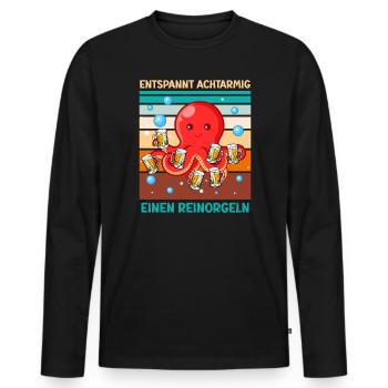 Entspannt achtarmig einen reinorgeln Bier - Männer Premium Bio Langarmshirt - Schwarz - Vorne - Nico (187cm)
