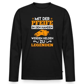 Mit der Pfeife in den Händen - Männer Premium Bio Langarmshirt - Schwarz - Vorne - Nico (187cm)