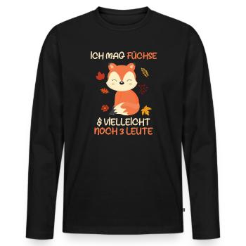Ich mag Füchse und vielleicht 3 Leute - Männer Premium Bio Langarmshirt - Schwarz - Vorne - Nico (187cm)