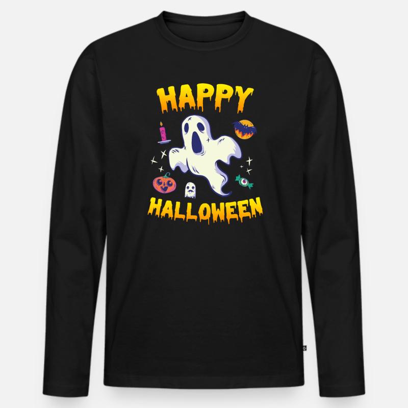 Happy Halloween Geist - Männer Premium Bio Langarmshirt - Schwarz