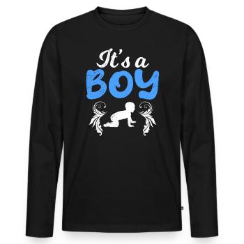 C’est un garçon - Garçons maman enceinte d’un garçon - T-shirt manches longues Premium bio Homme - noir - Devant - Nico (187cm)