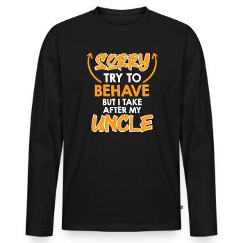 Versuche mich zu benehmen - Männer Premium Bio Langarmshirt - Schwarz - Vorne - Nico (187cm)